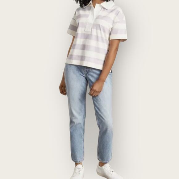 Everlane Retro Jersey Striped Polo Shirt | Small | White Purple Boxy Oversized - Picture 4 of 8
